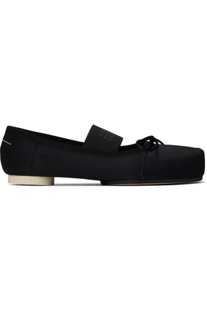 Maison Margiela Black Satin Pointe Logo Ballerina Flats