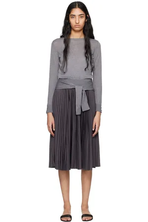 3.1 Phillip Lim Gray Combo Pleated Midi Dress
