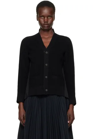 SACAI Black Cotton Knit x Cotton Poplin Cardigan