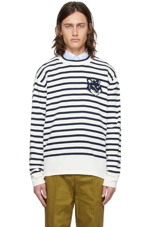 Maison Kitsuné White & Navy Intarsia Sweater