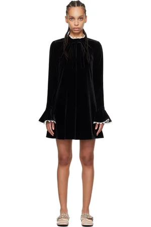 Ganni Black Velvet Jersey A-Line Minidress