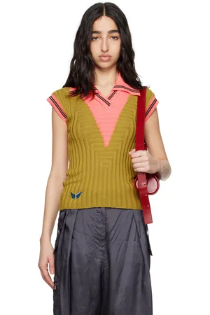 Kiko Kostadinov Green & Pink Quimby Sleeveless Knit Polo