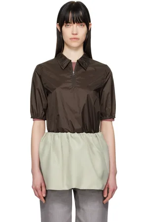 AMOMENTO Sheer Half Zip-Up Polo