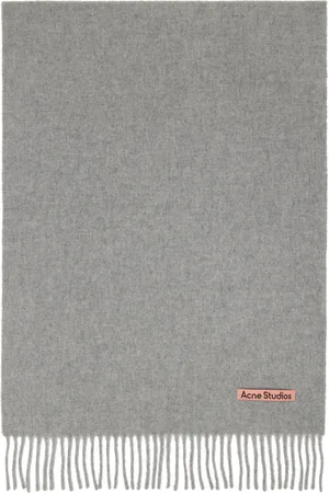 Acne Studios Gray Fringe Wool Narrow Scarf