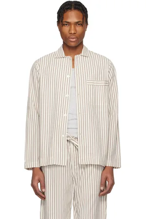 Tekla Brown & Off-White Poplin Long-Sleeved Pyjama Shirt