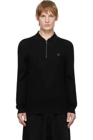 HUGO BOSS Black Zip-Neck Stacked Logo Polo