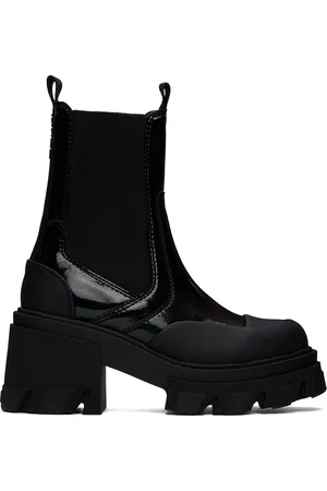 Ganni Black Cleated Heeled Mid Chelsea Boots