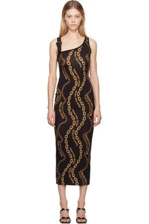 VERSACE Black & Gold Chain Couture Midi Dress