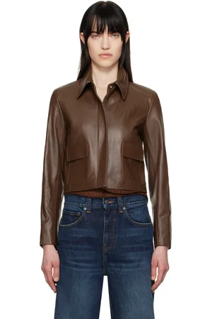 Nour Hammour Brown Bleeker Cropped Leather Jacket