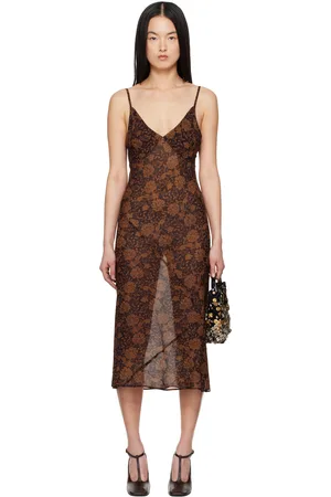 DRIES VAN NOTEN Brown Printed Midi Dress