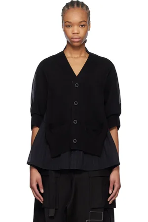 SACAI Black High Twist Voile & Knit Cardigan