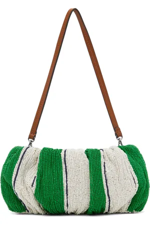 Staud White & Green Beaded Bean Bag