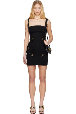 VERSACE Black Baroque Buckle Denim Minidress