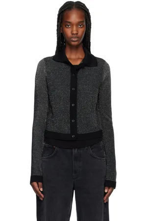 RE/DONE Black & Silver Lurex Polo Cardigan