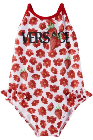 VERSACE Baby White & Red Strawberry Garden Swimsuit