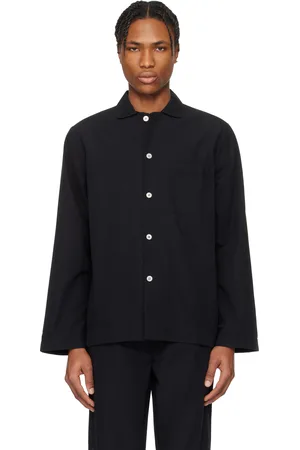 Tekla Black Poplin Long-Sleeved Pyjama Shirt