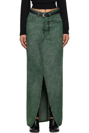 Maison Margiela Green Long Denim Maxi Skirt
