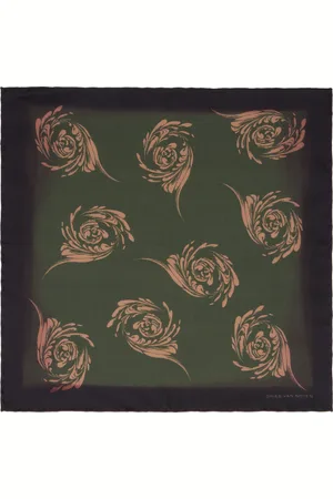 DRIES VAN NOTEN Black & Green Silk Pocket Square