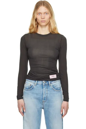Ganni Black Sheer Mesh Jersey Long Sleeve T-shirt