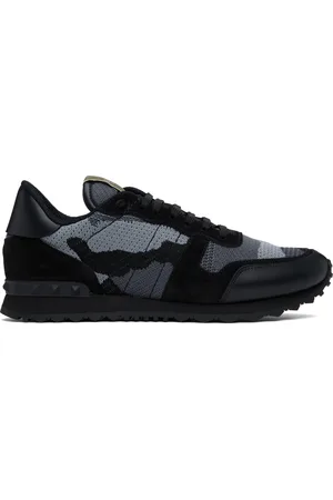 VALENTINO GARAVANI Black & Gray Mesh Fabric Camouflage Rockrunner Sneakers