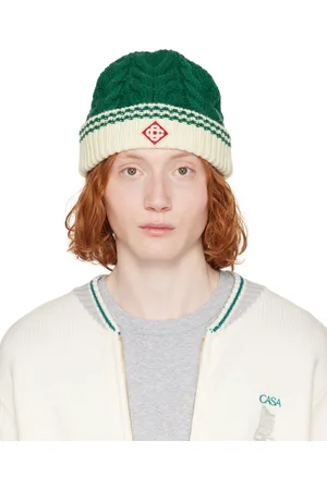 Casablanca Green & Off-White Cable Stitch Beanie