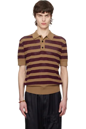 DRIES VAN NOTEN Beige & Burgundy Striped Polo