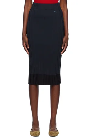Maison Kitsuné Navy Baby Fox Patch Ribbed Midi Skirt