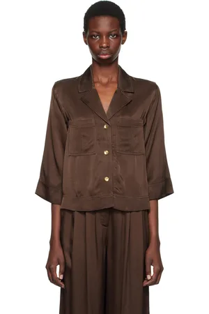 Ganni Brown Satin Crop Shirt