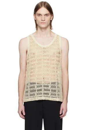 CMMN SWDN SSENSE Exclusive Beige Crocheted Cotton Tank Top
