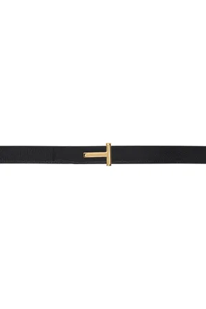 Tom Ford Black Grain Leather & Smooth Leather Reversible T Belt