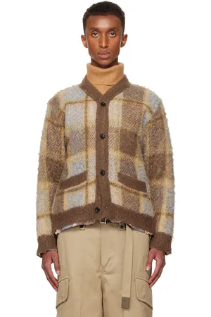 SACAI Brown Plaid Knit Cardigan