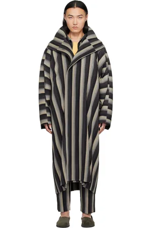 Issey Miyake Black & Beige Ronan Bouroullec RB_Stripes 2 Coat