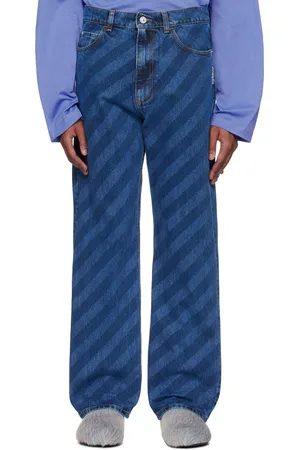 Marni Blue Wide Leg Diagonal Stripe Jeans