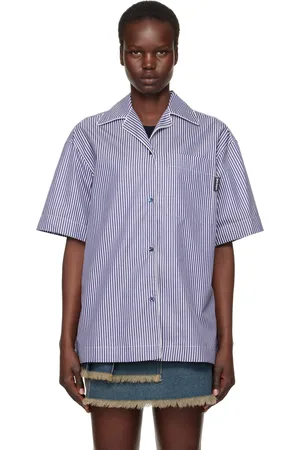 Palm Angels Navy Curved Logo Striped Shirt