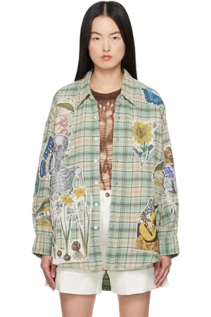 R13 Blue & Beige Drop Neck Shirt