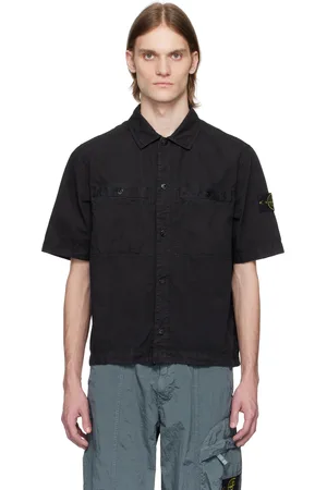 Stone Island Black Brushed Organic Cotton Canvas Old Effect Shirt