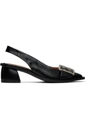 Ganni Black Feminine Buckle Slingback Heels