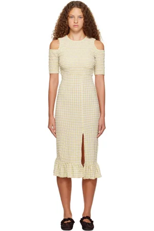 Ganni Beige Smocked Midi Dress