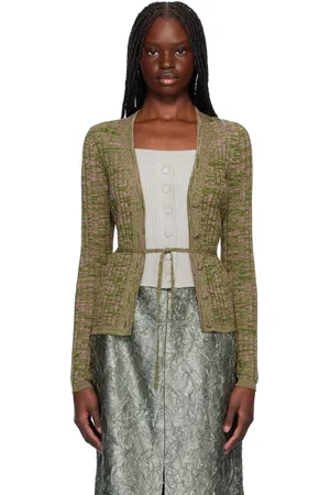 DRIES VAN NOTEN Pink & Green Rib-Knit Cardigan