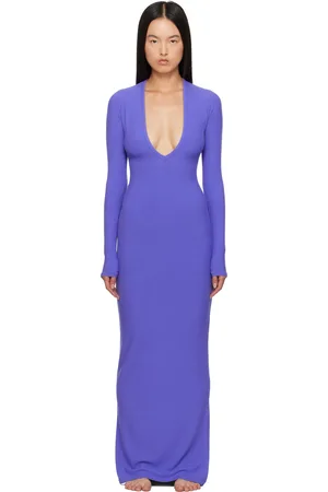 SKIMS Purple Soft Lounge Deep Plunge Maxi Dress