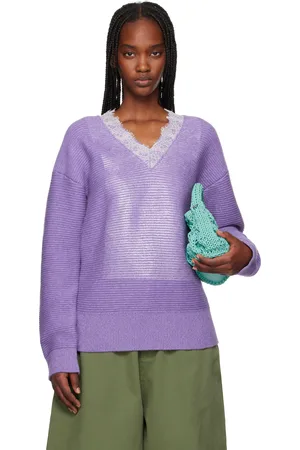 J.W.Anderson Purple V-Neck Lace Trim Sweater