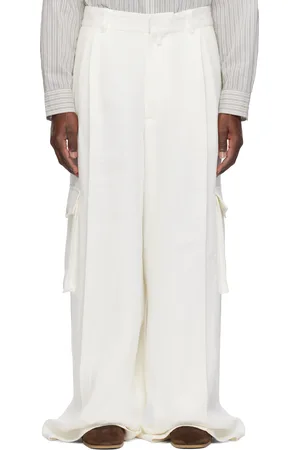 DRIES VAN NOTEN White Linen Cargo Pants