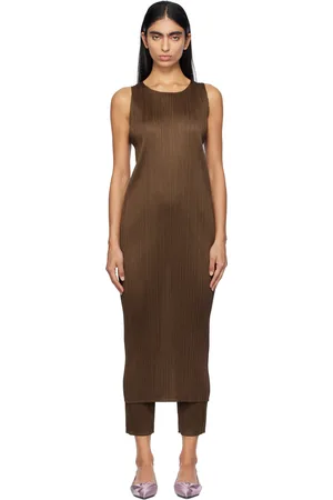 PLEATS PLEASE ISSEY MIYAKE Brown New Colorful Basics 4 Maxi Dress
