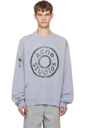 Acne Studios Blue Distressed Printed-Logo Sweatshirt