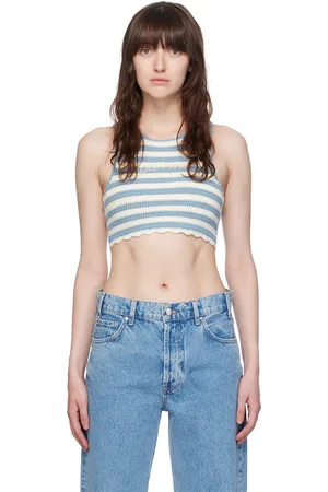 Ganni Blue & Off-White Racerback Tank Top