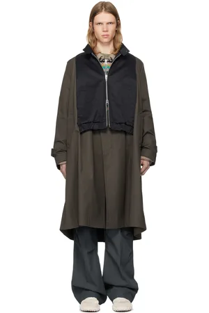 SACAI Khaki & Navy Cotton Chino x Gabardine Coat