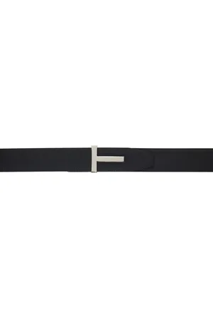 Tom Ford Black Soft Grain Leather Ridge T Reversible Belt