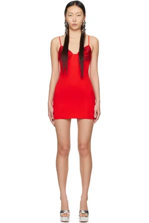 AREA Red Crystal-Cut Minidress