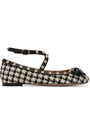 VALENTINO GARAVANI Black & Off-White Rockstud Ballerina Flats