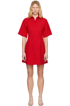 Ami Red Wool Short Sleeve Shirt Minidress